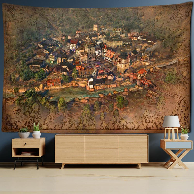 Binchi Outdoor Equipment Wandbehang mit Engel-Landschaft und Architektur im Vintage-Stil, mehrfarbig, B: 95 cm, H: 70 cm - Bild 2
