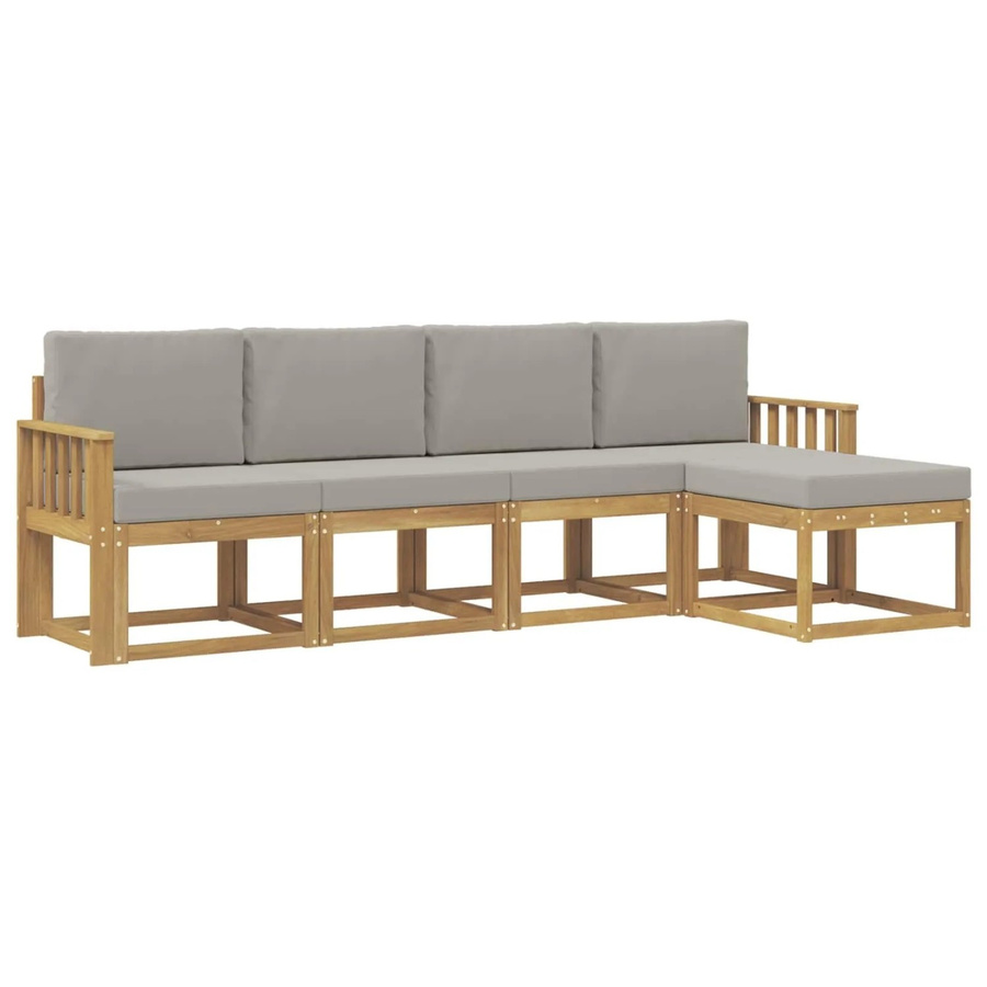 vidaXL Outdoor-Sofagarnitur in L-Form aus Akazienholz, 5-teilig, Weiß und Hellgrau - Bild 2