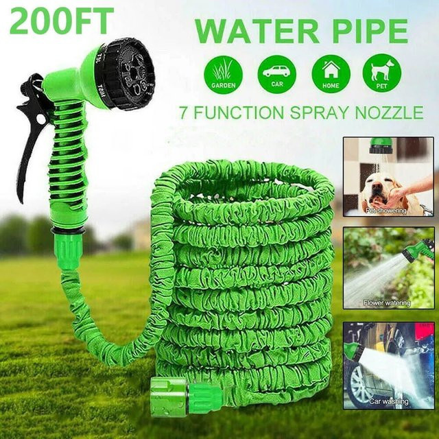 Magischer Ausziehbarer Hochdruckschlauch mit 7 Sprühfunktionen und Wasserpistole für die Autowäsche sowie Gartenbewässerung in Schwarz und Grün - Bild 1