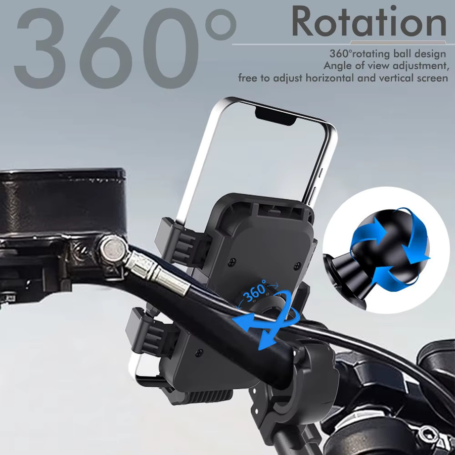 6-Klauen-Fahrrad-Handyhalterung mit Ladeanschluss und 360 Grad Rotation in Rot, Anti-Shock Halterung für Motorrad, MTB, Rennrad und Roller, passend für 4,7 bis 7 Zoll Smartphones - Bild 3
