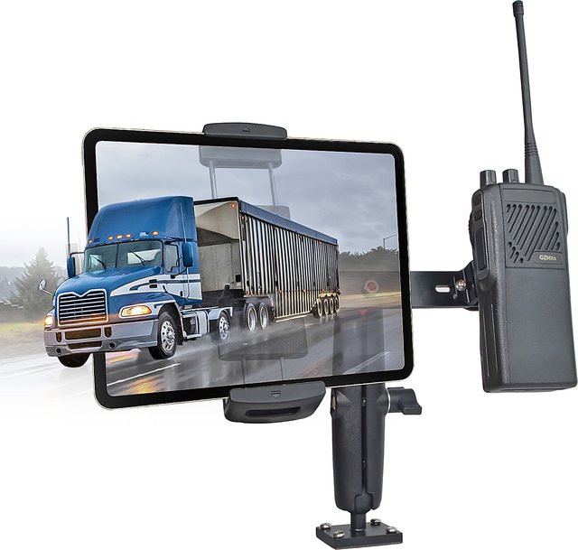 YNIBST Auto-Tablet-Halterung mit Bohrfuß und Klemme für LKW zur Wandmontage, Schwarz - Bild 1
