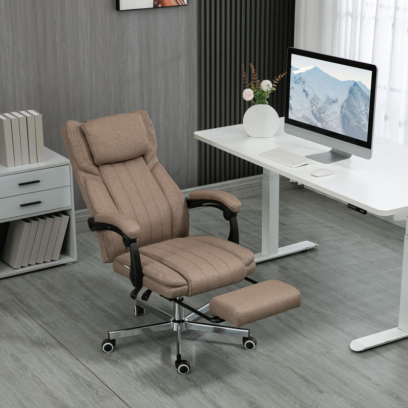 Vinsetto Ergonomischer Bürostuhl in Braun mit 5 Massagemodi, Leinenoptik, Kopfstütze, Fußstütze und verstellbarer Rückenlehne - Bild 2