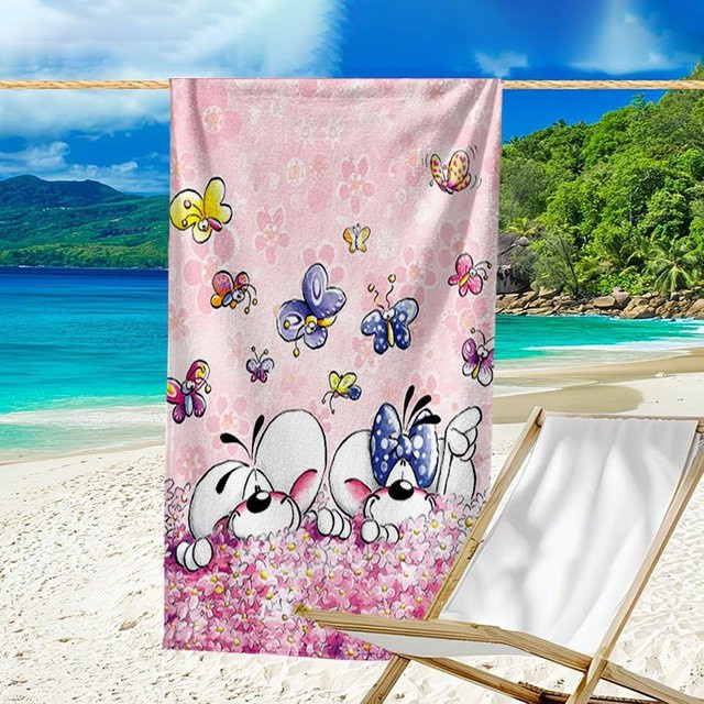 Diddl Liebe Und Freundschaft Mikrofaser Strandtuch in Pastell Pink von Happiness Goods B, Breite: 80 cm, Länge: 160 cm - Bild 1