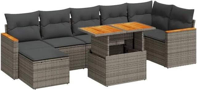vidaXL 8-teilige Garten-Sofagarnitur aus Poly-Rattan und Akazienholz in Grau mit Kissen - Bild 1