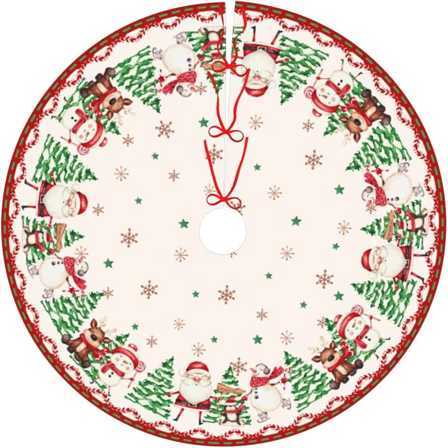 VIKAMA Weihnachtsbaumkleid mit Cartoon-Schneemann- und Rentiermustern in Multicolour zur Dekoration der Baumbasis - Bild 2