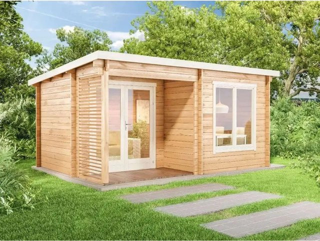 Alpholz Gartenhaus Orkus-44 Pultdach Unbehandelt B/T: 490 x 350 cm - Bild 1