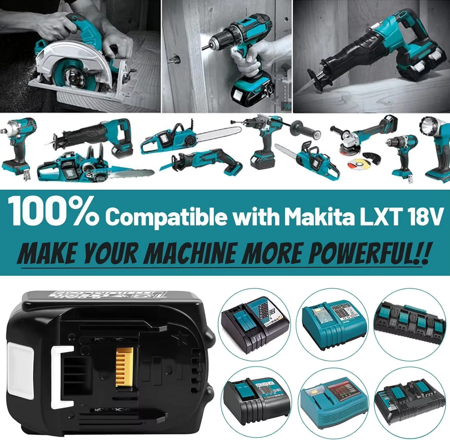 Makita 18V Ersatzbatterie 6000mAh in Schwarz inklusive 6A Ladegerät kompatibel mit BL1830 BL1860 BL1840B BL1850 - Bild 5