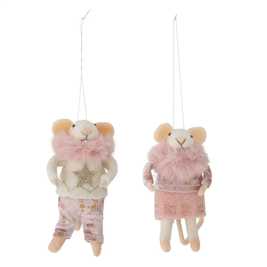 Bloomingville Weihnachtsornament Peo Mäuse aus Wolle in Pink, Set von 2 - Bild 1