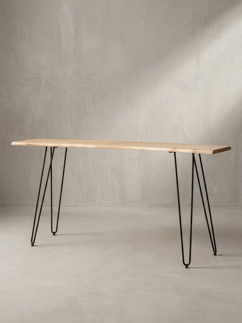 Konsolentisch KADIMA DESIGN aus Akazie Massivholz in Braun mit Baumkante und Haarnadelbeinen aus Metall, B/T/H: 150 x 36 x 75 cm - Bild 1