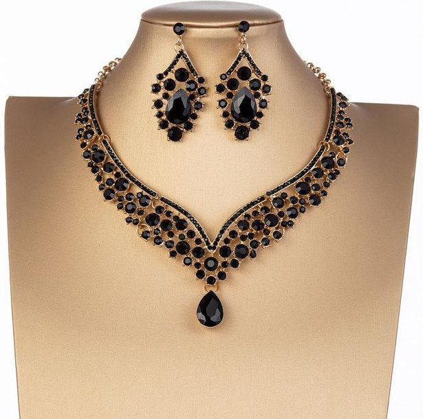 Wucifang Jewelry Schmuck-Set, Zinklegierung, Schwarz, Kristall, Zirkonia, Damen - Bild 1