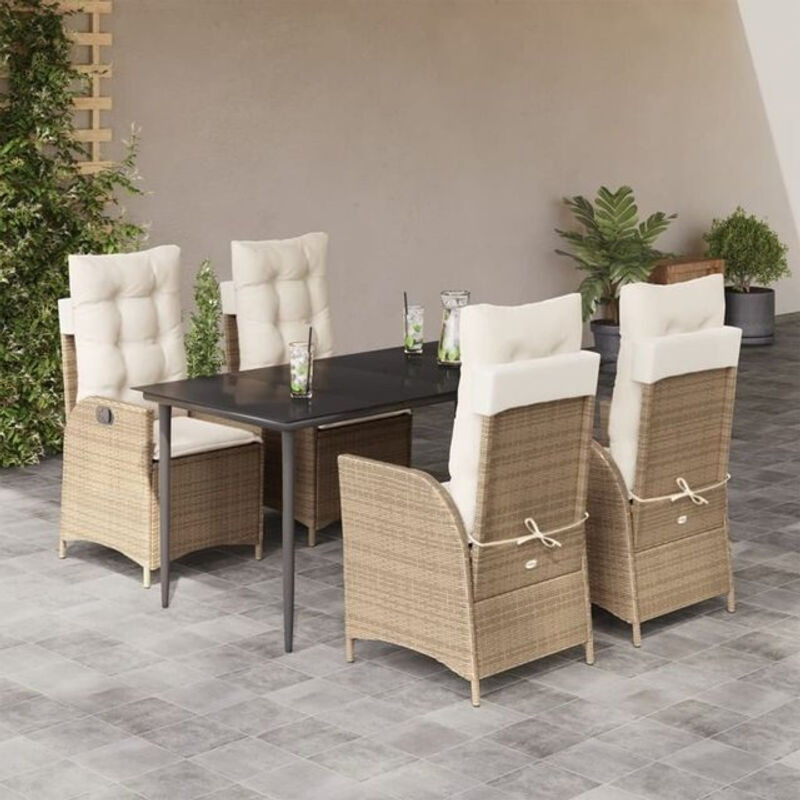 5-tlg. Garten-Essgruppe aus Poly-Rattan mit Kissen in Beige von vidaxl - Bild 1