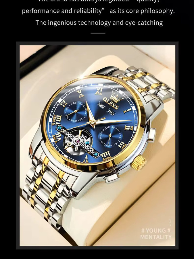 OLEVS Armbanduhr Automatik, Edelstahl, Blau, Herren - Bild 7