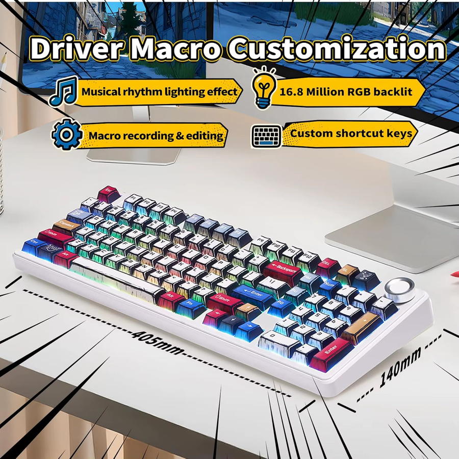 AULA F75/F99 Pro Gaming Mechanische Tastatur mit PBT Comic Tastenkappen und RGB Hintergrundbeleuchtung - Bild 2