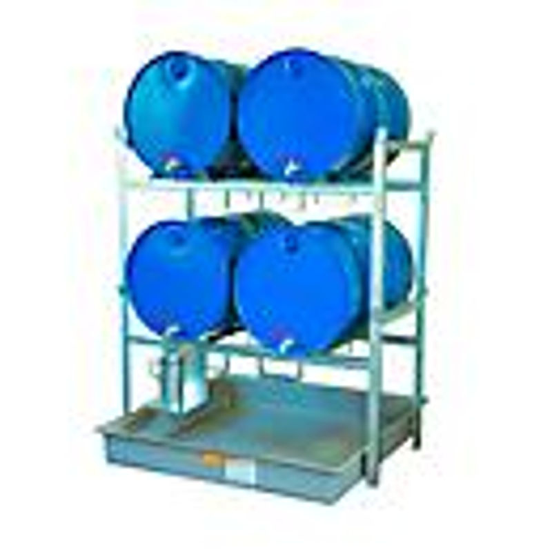 CEMO Fassregal Typ 800 Variante 2 mit GFK-Auffangwanne und Fassauflage, grau/blau, B: 128 cm, T: 141 cm, H: 162 cm - Bild 2