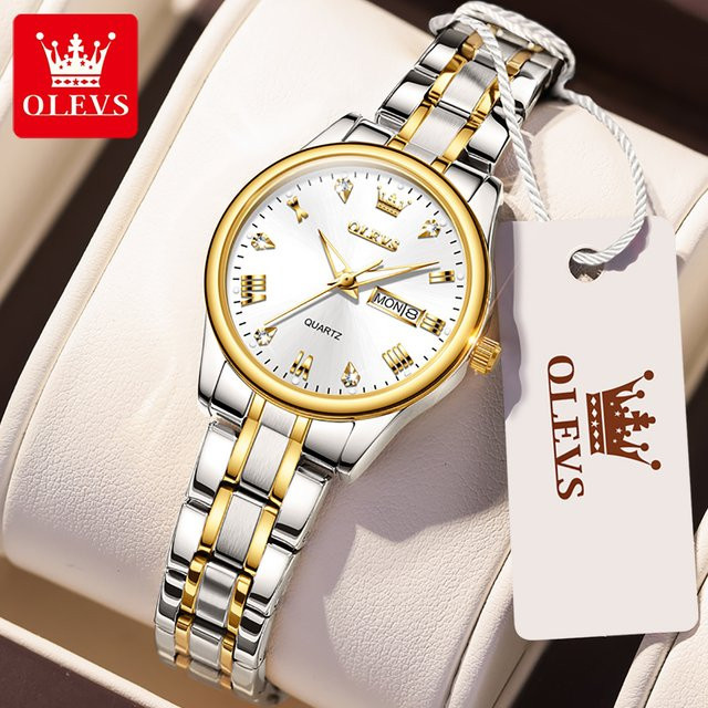 Olevs Armbanduhr Quarz, Edelstahl, Gold, Damen - Bild 1