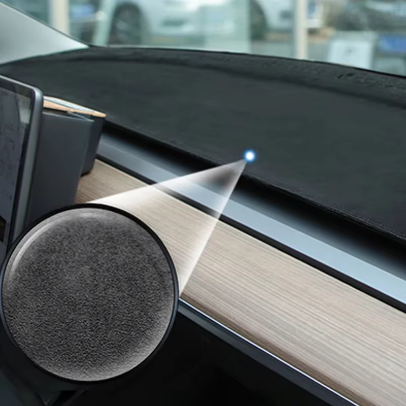BEVO Armaturenbrett-Abdeckung aus Wildlederstoff für Tesla Model 3 und Model Y in Schwarz, rutschfest und blendfrei als Sonnenschutz - Bild 5