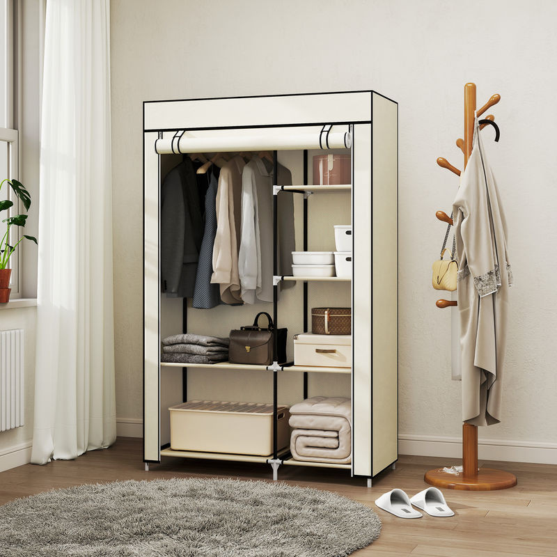 HOMCOM Kleiderschrank Stoffschrank mit Kleiderstange und Regalfächern in Cremeweiß, B/T/H: 103 x 43 x 162,5 cm - Bild 2