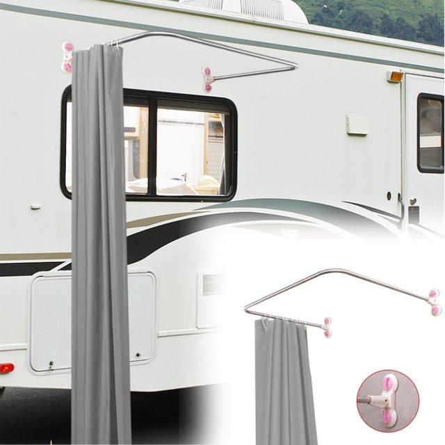 CHEDONGDONG Camping Duschkabinen-Set für Wohnmobile und Caravans, Grau, inklusive Duschvorhang und Teleskopstange zur Montage ohne Bohren - Bild 1