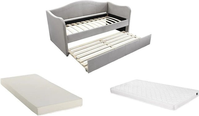 Vente-unique Sofabett Mathilde in Hellgrau mit Samtbezug im Art déco Stil, Breite: 203 cm - Bild 1