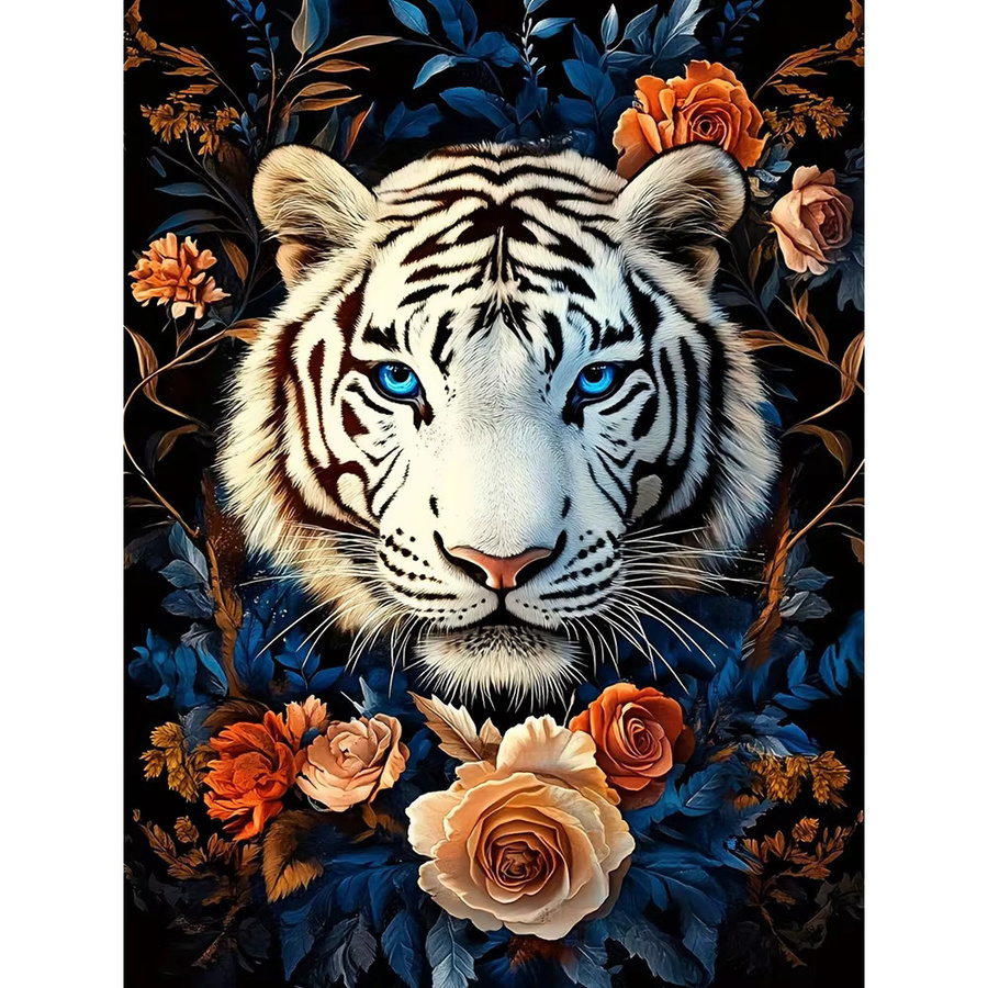 EverShine Diamantstickerei Tiger Bild mit Blumen als Strass Diamant Malerei Mosaik Wanddeko, Mehrfarbig, B/H: 30 x 20 cm - Bild 4