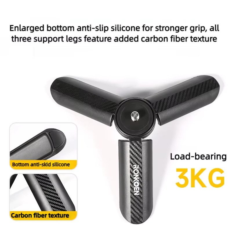 Ronkoen Mini Stativ für DJI Action 4/5 Pro und DJI Pocket 3, Tragbarer Desktop-Ständer für Kamera und 360 Panorama Motion, Schwarz - Bild 2