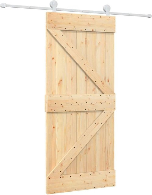 vidaXL Schiebetür aus massivem Kiefernholz in Natur und Weiß, B/H: 90 x 210 cm - Bild 1