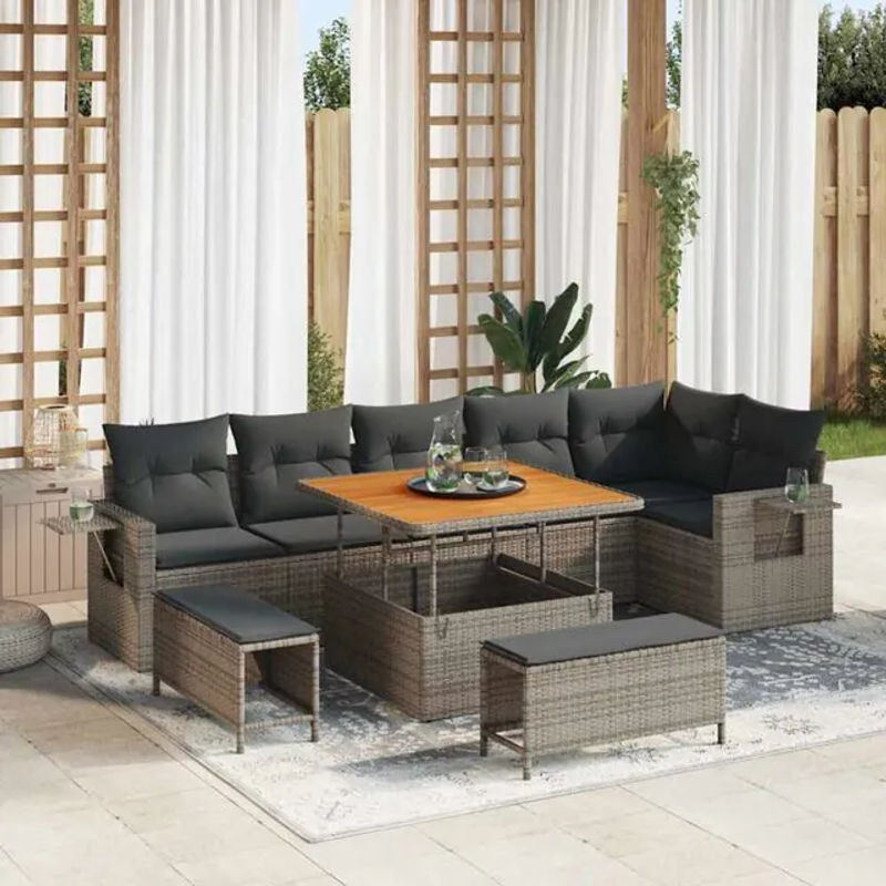 Vidaxl Garten-Sofa-Set aus Poly-Rattan in Grau mit 9 Teilen und höhenverstellbaren Elementen - Bild 1