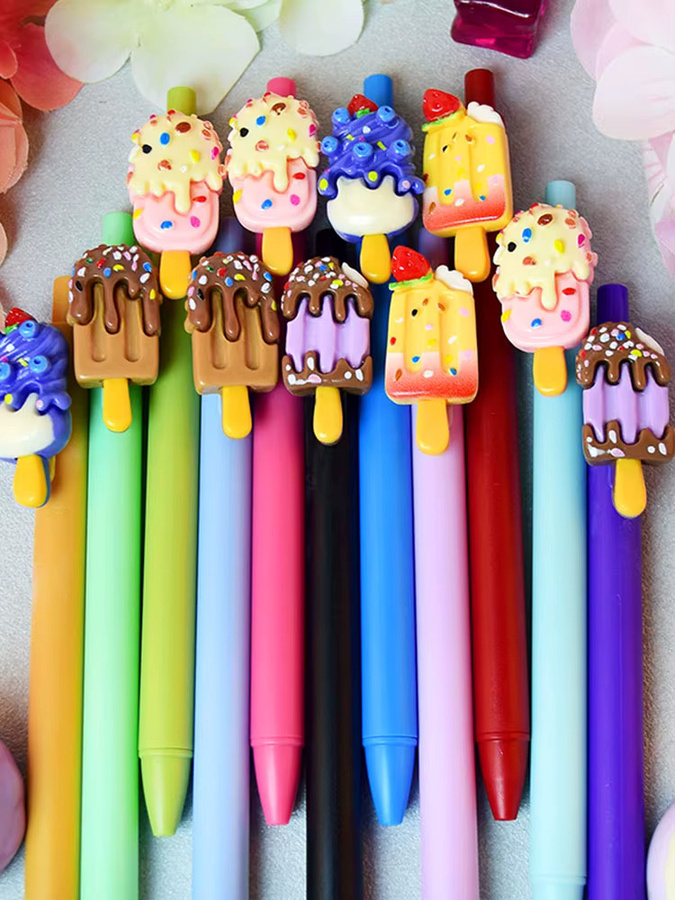 12 Stück Eiscreme-Kugelschreiber mit schwarzer Tinte in Mehrfarben für Schule und Büro - Bild 5