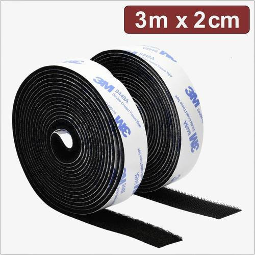 Quadrios 24CA320 Klettband zum Aufkleben mit Haft- und Flauschteil, Schwarz, Länge: 3 m, Breite: 2 cm - Bild 1