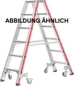 Hymer Stufenstehleiter aus Aluminium mit Rollen, beidseitig begehbar, Silber, 2x8 Stufen - Bild 1