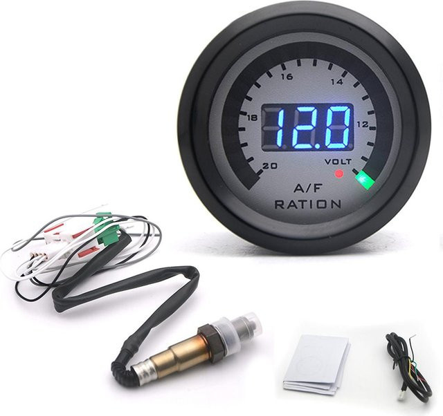 2-in-1 Digitales Luft-Kraftstoff-Verhältnis-Messgerät Kit mit 52 mm Schmalband-Voltmeter und O2-Sauerstoffsensor für 12 V Fahrzeuge in Grau und Schwarz - Bild 1