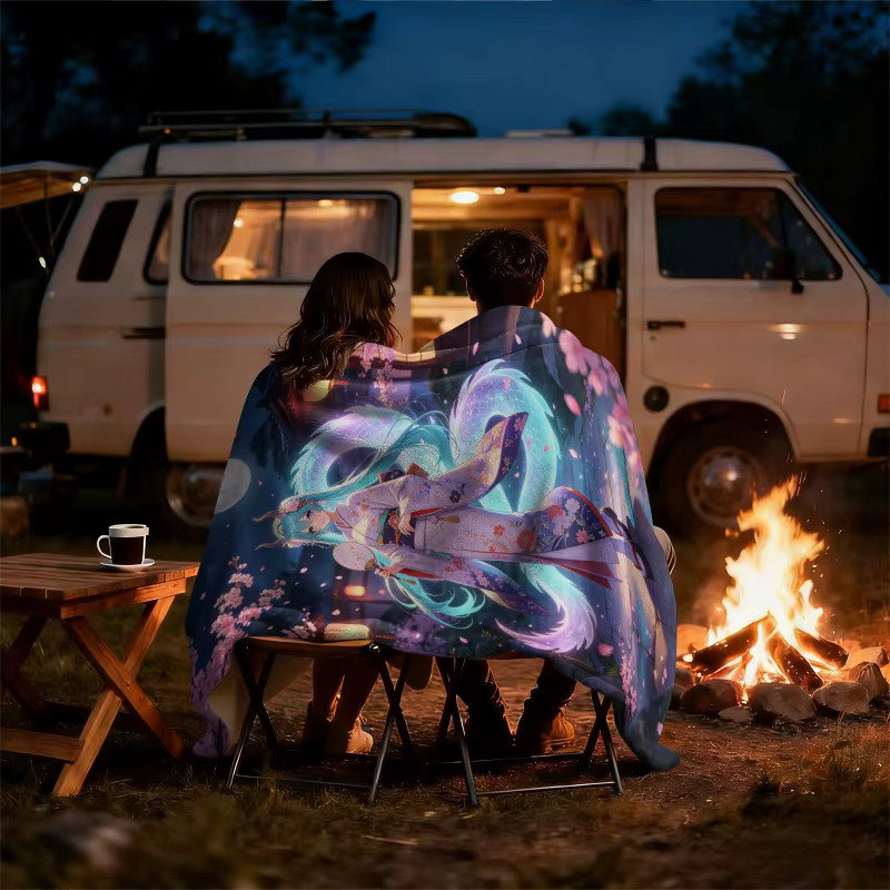 Hatsune Miku Kimono Drachen Flanell-Überwurfdecke in Multicolour, weiche Fleece-Decke mit floralem Design für Sommer und Reise - Bild 6