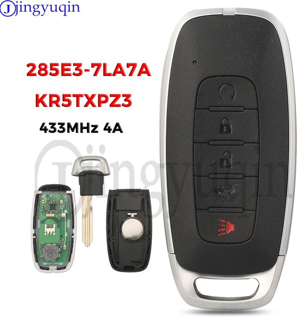 Jingyuqin Smart Remote Keyless Fob 433MHz 5 Tasten Autoschlüssel für Nissan Pathfinder Rogue Kicks in Schwarz - Bild 1