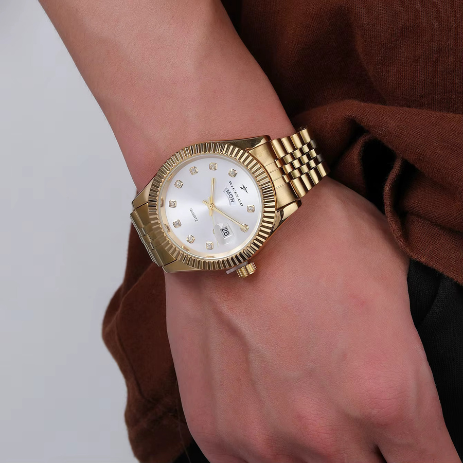 RICECGO Armbanduhr, Quarz, Edelstahl, Gold, Blau, Herren - Bild 2