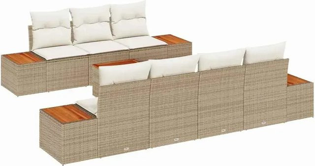 vidaXL Garten-Sofa-Set 8-teilig aus Poly Rattan in Beige mit Kissen und Gartentisch - Bild 1