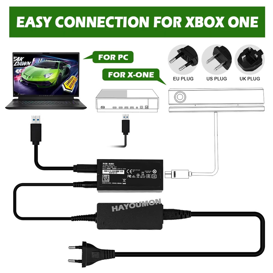 Microsoft Kinect Adapter für Xbox One, Xbox One S und Xbox One X sowie PC, USB-Netzteil in Schwarz - Bild 4