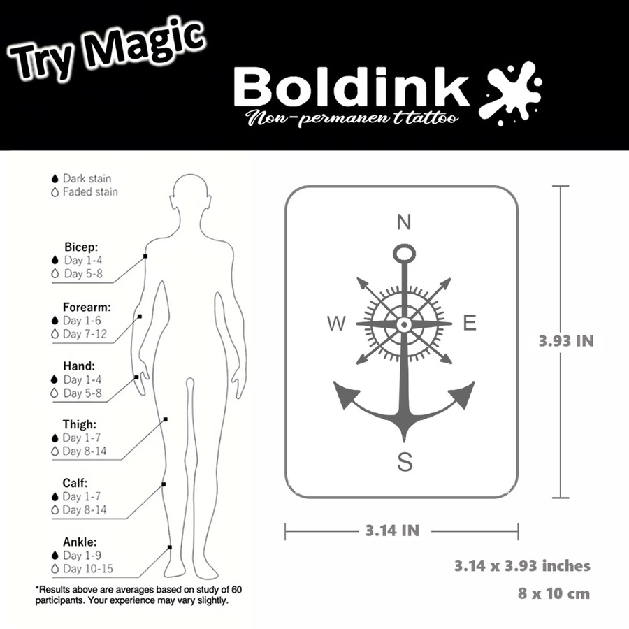 Boldink Temporäres Tattoo Compass Anchor, wasserfest, semipermanent - Bild 4
