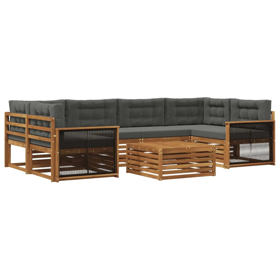 vidaXL Outdoor-Sofagarnitur L-Form aus Akazienholz mit 7 Kissen in Anthrazit und Natur - Bild 2