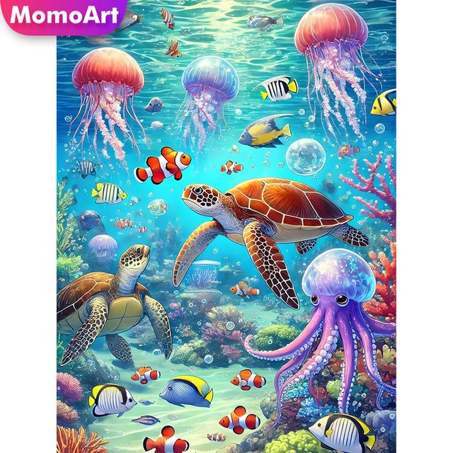 Momoart Schildkröten Diamant-Stickerei DIY Bastelset mit Acryl-Mosaik für die Wanddekoration in Mehrfarbig - Bild 1