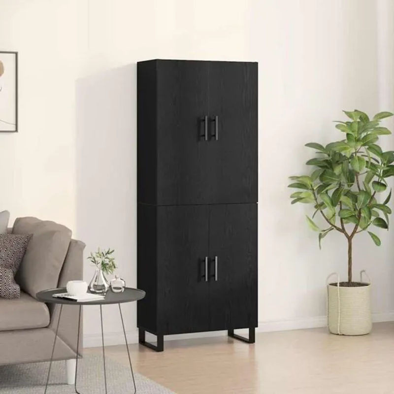 Vidaxl Buffet Schränke aus Holzwerkstoff und Glas, 2 Stück, Schwarz/Eiche, B: 69,5 cm, T: 34 cm, H: 180 cm - Bild 1