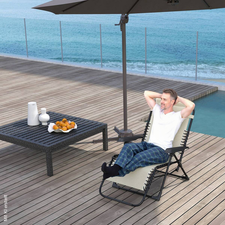 Outsunny Sonnenliege beige mit Textilene-Netzstoff und verstellbarer Kopfstütze, B/H/L: 65 x 112 x 90 cm - Bild 2