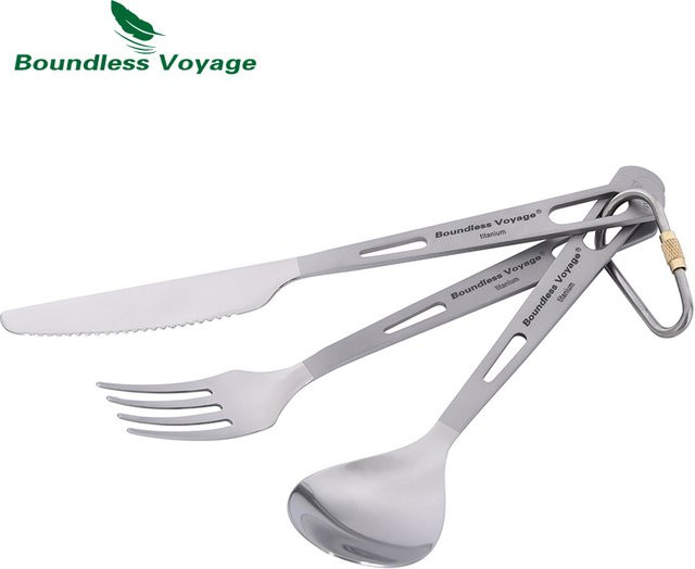 Boundless Voyage Campingbesteck-Set aus Titan in Silber mit Löffel, Gabel, Messer, Spork, Essstäbchen und Stroh für Outdoor und Reisen - Bild 1