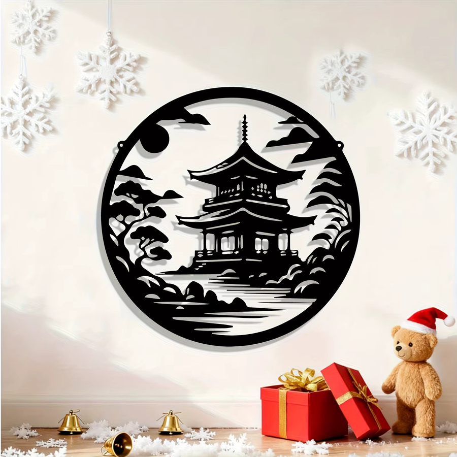 CIFBUY Japanische Pagoden-Zen-Garten-Wandkunst aus Metall in Schwarz als wetterfeste Gartendekoration - Bild 4