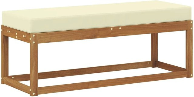 vidaXL Outdoor Hockerbank aus Akazienholz mit Kissen in Natur und Creme, B/T/H: 115 x 43 x 45 cm - Bild 1