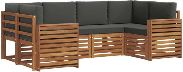 vidaXL Sofagarnitur 20-teilig aus Massivholz Akazie in Natur und Anthrazit mit L-Form und Polsterkissen - Bild 1