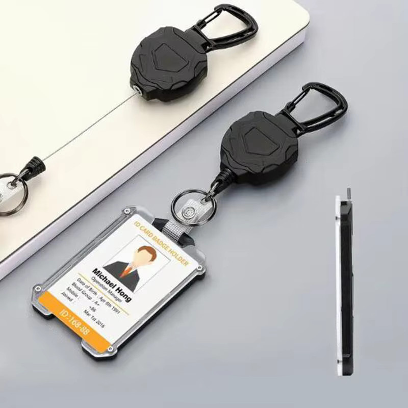 Taktischer Ausweishalter mit Karabiner und einziehbarer Schnur in Schwarz aus Kunststoff - Bild 3