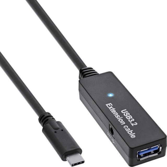 InLine USB 3.2 Gen.1 Aktiv-Verlängerung mit USB-C Stecker und USB-A Buchse, Schwarz, 5m - Bild 1