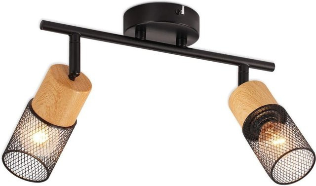 NETTLIFE Deckenstrahler im Industrial Design aus Metall und Holz in Schwarz, verstellbar mit E14 Fassung - Bild 1
