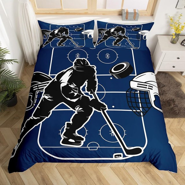 Bettwäsche-Set Graffiti-Eishockey von Jessica Chen in Blau, 3-teilig mit Bettbezug und Kissenbezügen, B/H: 150 x 200 cm - Bild 1