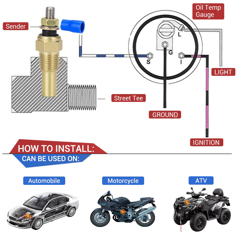 PQY Rennwagen Öltemperatursensor und Wassertemperatursensor VR-TSU01 mit 1/8 NPT Anschluss in Gold - Bild 4